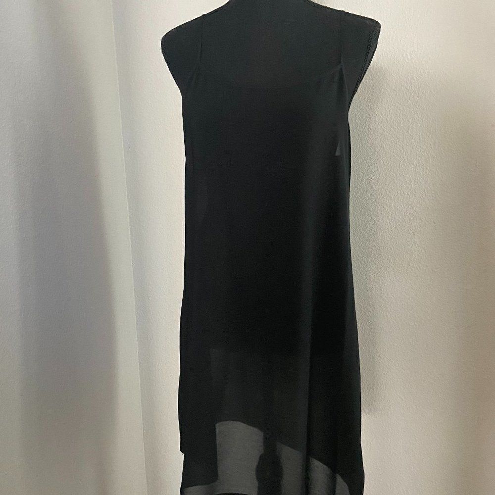 Theory Scarf Metallic Silk Long Sleeves Black Sheer Dress Size 8 - Picture 9 of 16